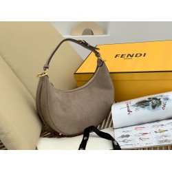 Fendi Fendigraphy Small Hobo Bag In Beige Suede Leather FBS24117