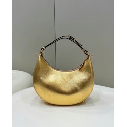 Fendi Fendigraphy Small Hobo Bag In Gold Laminated Leather FBS24116