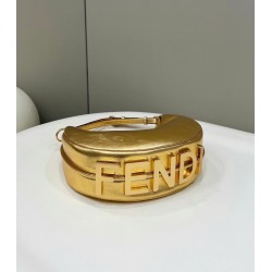 Fendi Fendigraphy Small Hobo Bag In Gold Laminated Leather FBS24116