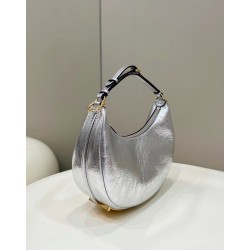 Fendi Fendigraphy Small Hobo Bag In Silver Laminated Leather FBS24122