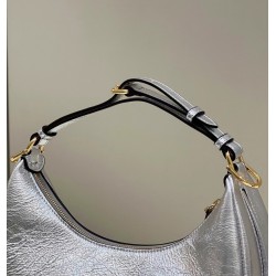 Fendi Fendigraphy Small Hobo Bag In Silver Laminated Leather FBS24122