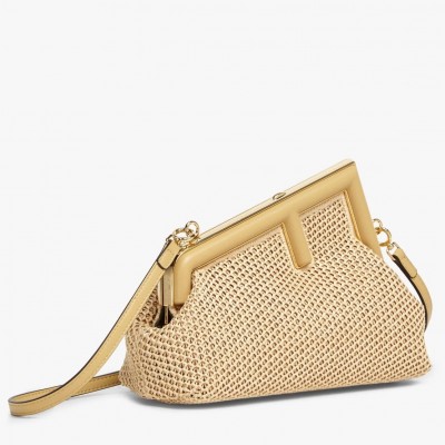 Fendi First Small Bag In Beige Raffia Macrame FBS24140