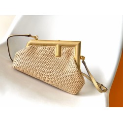 Fendi First Small Bag In Beige Raffia Macrame FBS24140