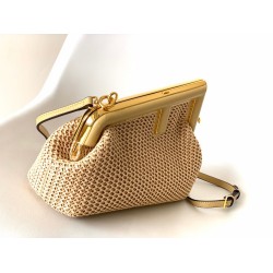 Fendi First Small Bag In Beige Raffia Macrame FBS24140