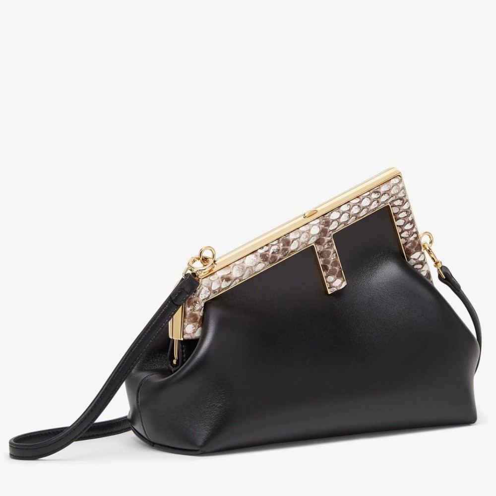 Fendi First Small Bag In Black Nappa Leather with Python F FBS24147