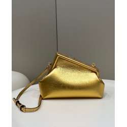 Fendi First Small Bag In Gold Laminated Leather FBS24146