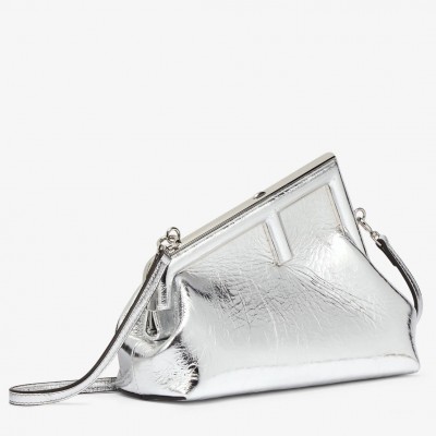 Fendi First Small Bag In Silver Laminated Leather FBS24152