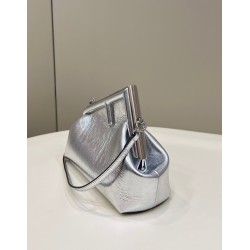 Fendi First Small Bag In Silver Laminated Leather FBS24152