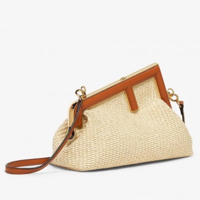 Fendi First Small Bag in Natural Raffia Straw FBS24150