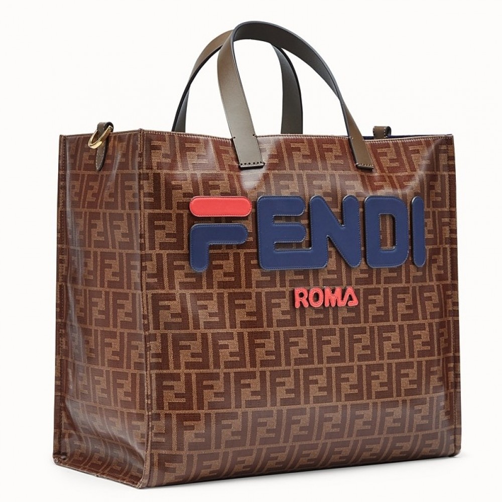 Fendi Glazed Multicolor Fabric Shopper Blue Logo Bag FBS24154