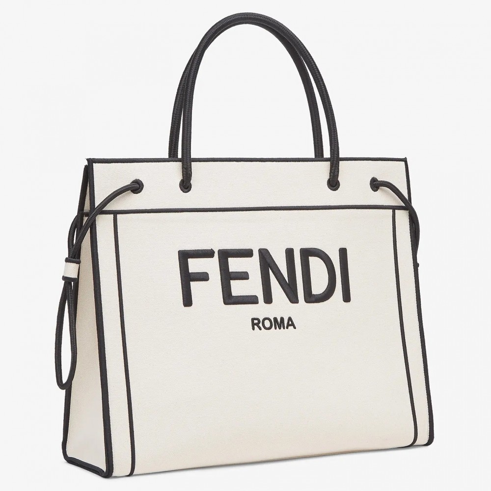 Fendi Large Roma Shopper Bag In Undyed Canvas FBS24201