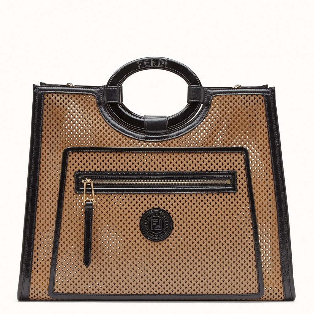 Fendi Large Runaway Shopper Bag In Beige Perforated Calfskin FBS24202