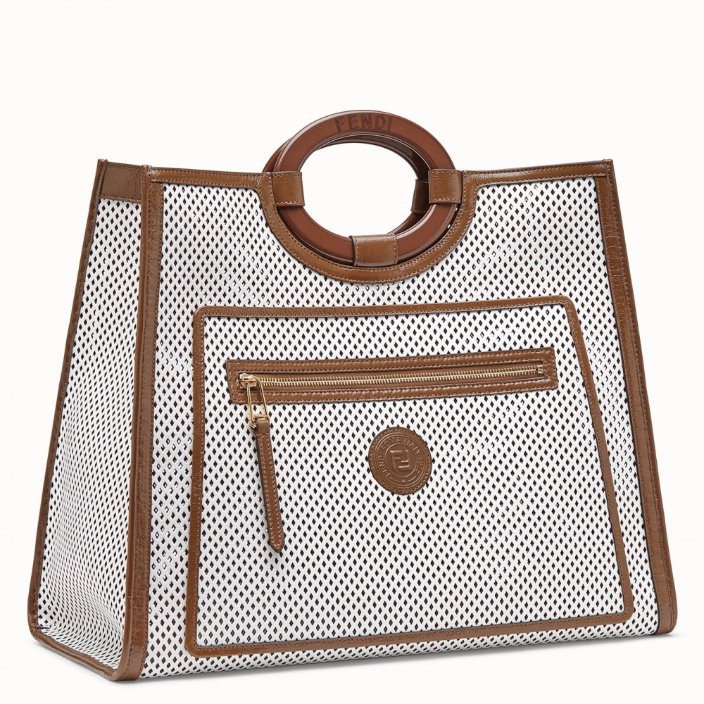 Fendi Large Runaway Shopper Bag In White Perforated Calfskin FBS24203