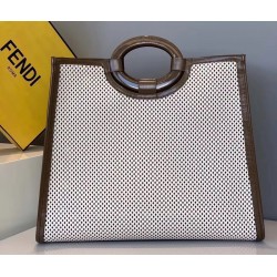 Fendi Large Runaway Shopper Bag In White Perforated Calfskin FBS24203