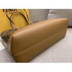 Fendi Logo Shopper Bag In Glazed Fabric With Tan Leather FBS24206