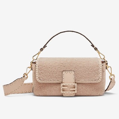 Fendi Medium Baguette Bag In Beige Shearling FBS24212