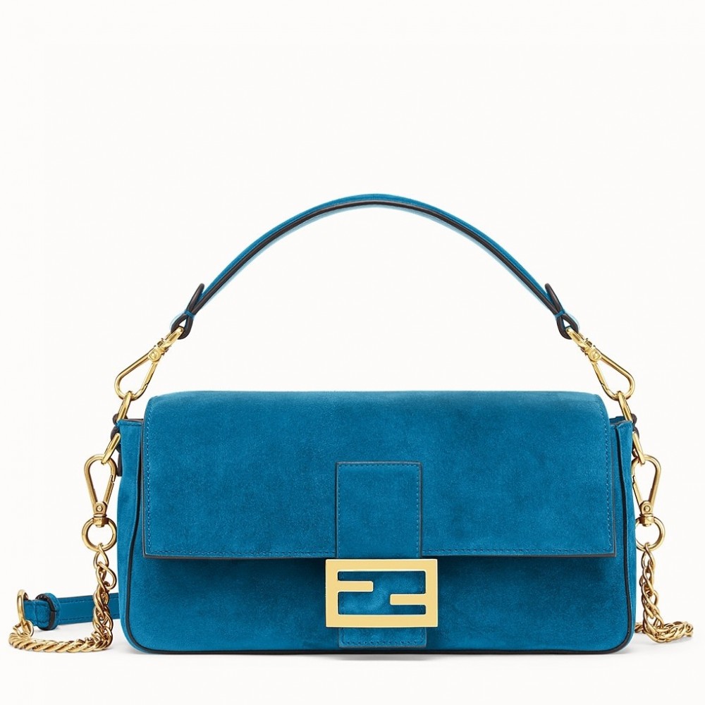 Fendi Medium Baguette Bag In Blue Suede Leather FBS24214