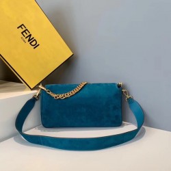 Fendi Medium Baguette Bag In Blue Suede Leather FBS24214