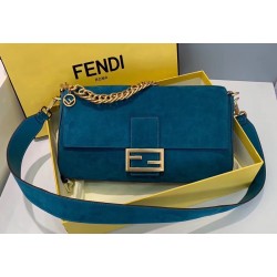 Fendi Medium Baguette Bag In Blue Suede Leather FBS24214