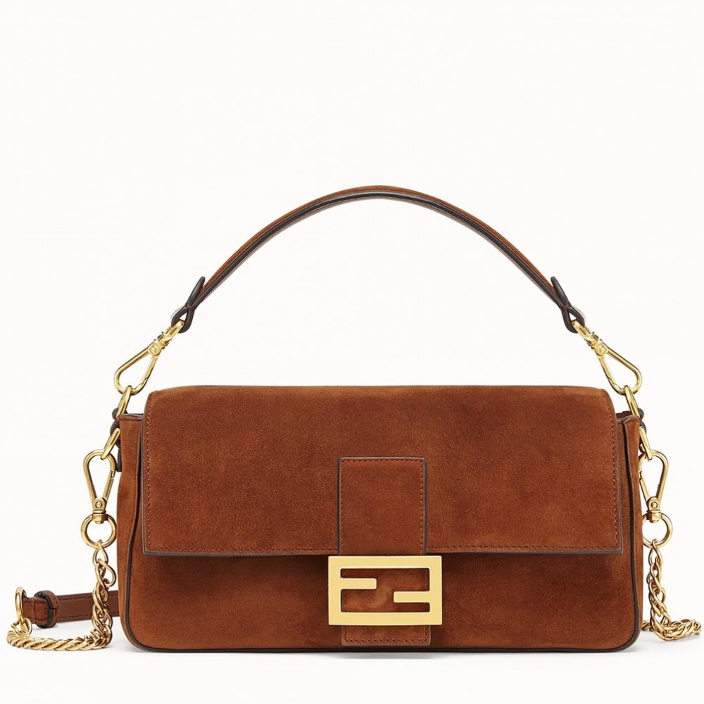 Fendi Medium Baguette Bag In Brown Suede Leather FBS24215