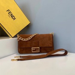 Fendi Medium Baguette Bag In Brown Suede Leather FBS24215