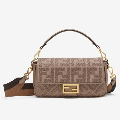 Fendi Medium Baguette Bag In Grey FF Canvas FBS24216