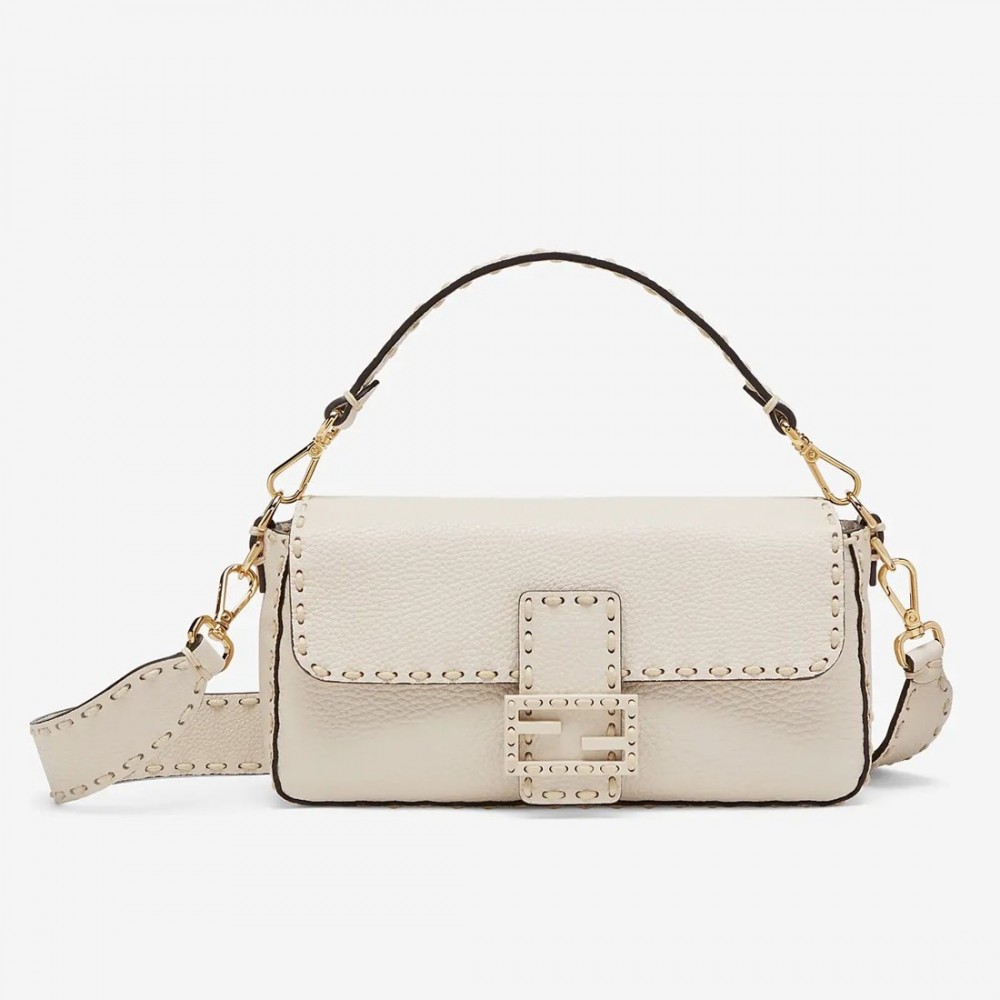 Fendi Medium Baguette Bag In White Grain Leather FBS24218