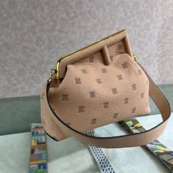 Fendi Medium First Bag In Beige Flannel Embroidery FBS24219