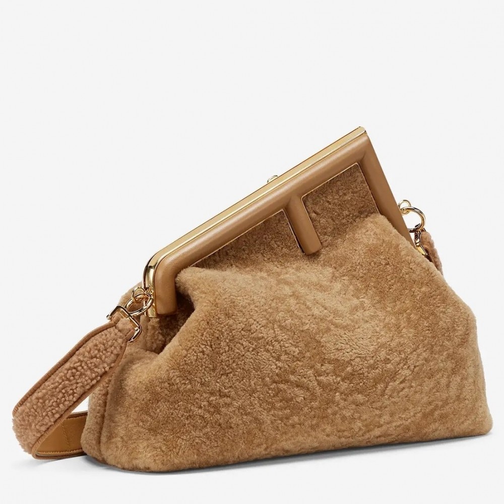 Fendi Medium First Bag In Brown Wool Sheepskin FBS24222