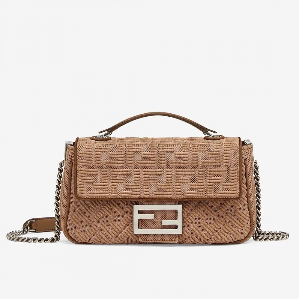 Fendi Midi Baguette Chain Bag In Beige FF Fabric FBS24234