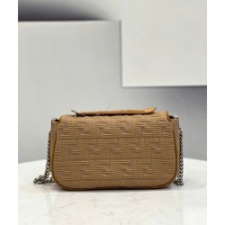 Fendi Midi Baguette Chain Bag In Beige FF Fabric FBS24234