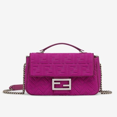 Fendi Midi Baguette Chain Bag In Fuchsia FF Fabric FBS24235