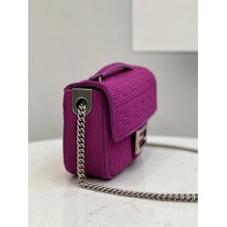 Fendi Midi Baguette Chain Bag In Fuchsia FF Fabric FBS24235