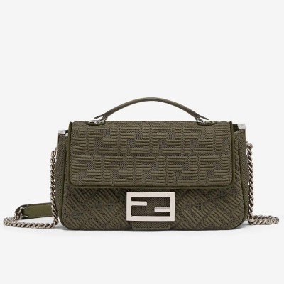 Fendi Midi Baguette Chain Bag In Green FF Fabric FBS24236