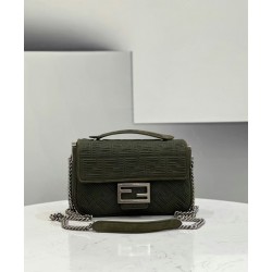 Fendi Midi Baguette Chain Bag In Green FF Fabric FBS24236