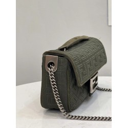 Fendi Midi Baguette Chain Bag In Green FF Fabric FBS24236