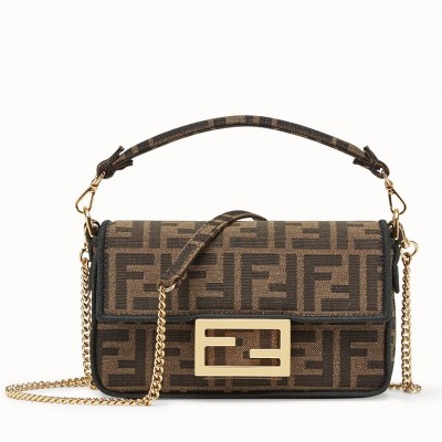 Fendi Mini Baguette Bag In FF Fabric With Black Trim FBS24238