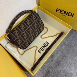 Fendi Mini Baguette Bag In FF Fabric With Black Trim FBS24238