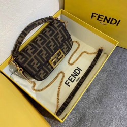 Fendi Mini Baguette Bag In FF Fabric With Black Trim FBS24238