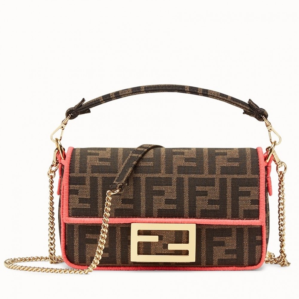 Fendi Mini Baguette Bag In FF Fabric With Fuchsia Trim FBS24239