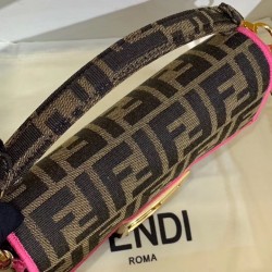 Fendi Mini Baguette Bag In FF Fabric With Fuchsia Trim FBS24239