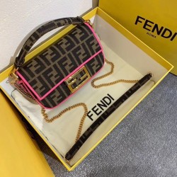 Fendi Mini Baguette Bag In FF Fabric With Fuchsia Trim FBS24239