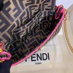 Fendi Mini Baguette Bag In FF Fabric With Fuchsia Trim FBS24239