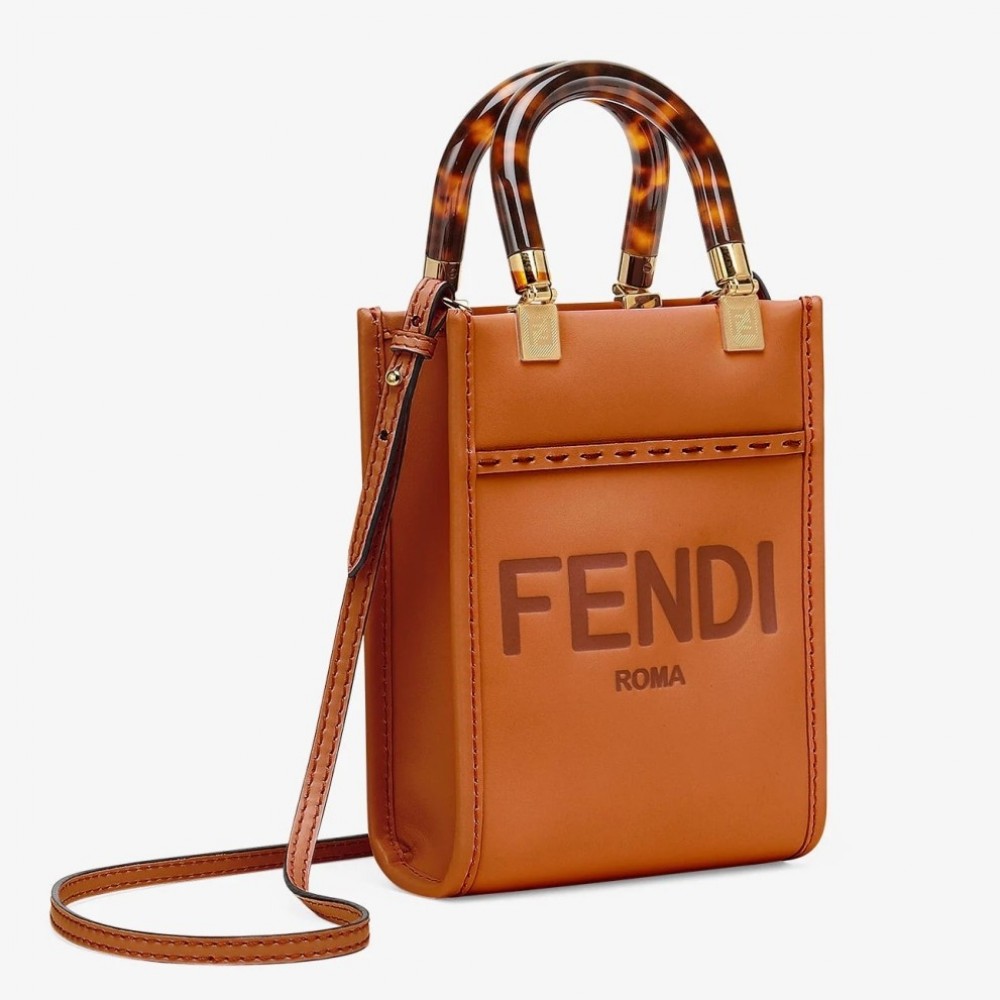 Fendi Mini Sunshine Shopper Bag In Brown Leather FBS24240