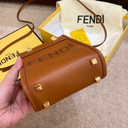 Fendi Mini Sunshine Shopper Bag In Brown Leather FBS24240