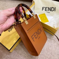 Fendi Mini Sunshine Shopper Bag In Brown Leather FBS24240