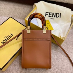 Fendi Mini Sunshine Shopper Bag In Brown Leather FBS24240