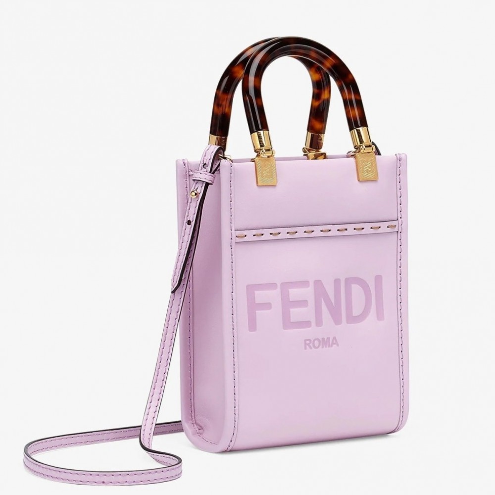 Fendi Mini Sunshine Shopper Bag In Lilas Leather FBS24241