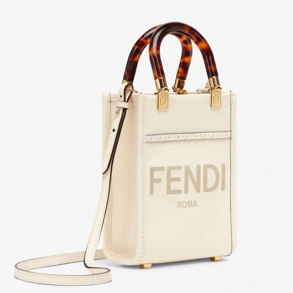 Fendi Mini Sunshine Shopper Bag In White Leather FBS24242