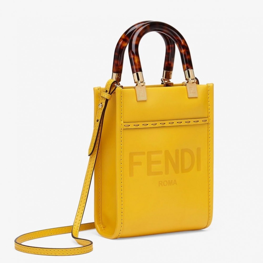 Fendi Mini Sunshine Shopper Bag In Yellow Leather FBS24243